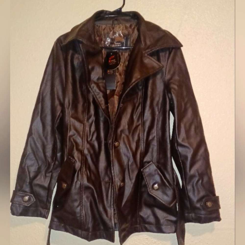 R Rosso Brown Leather- Belted Jacket, Size Large, New with Tags